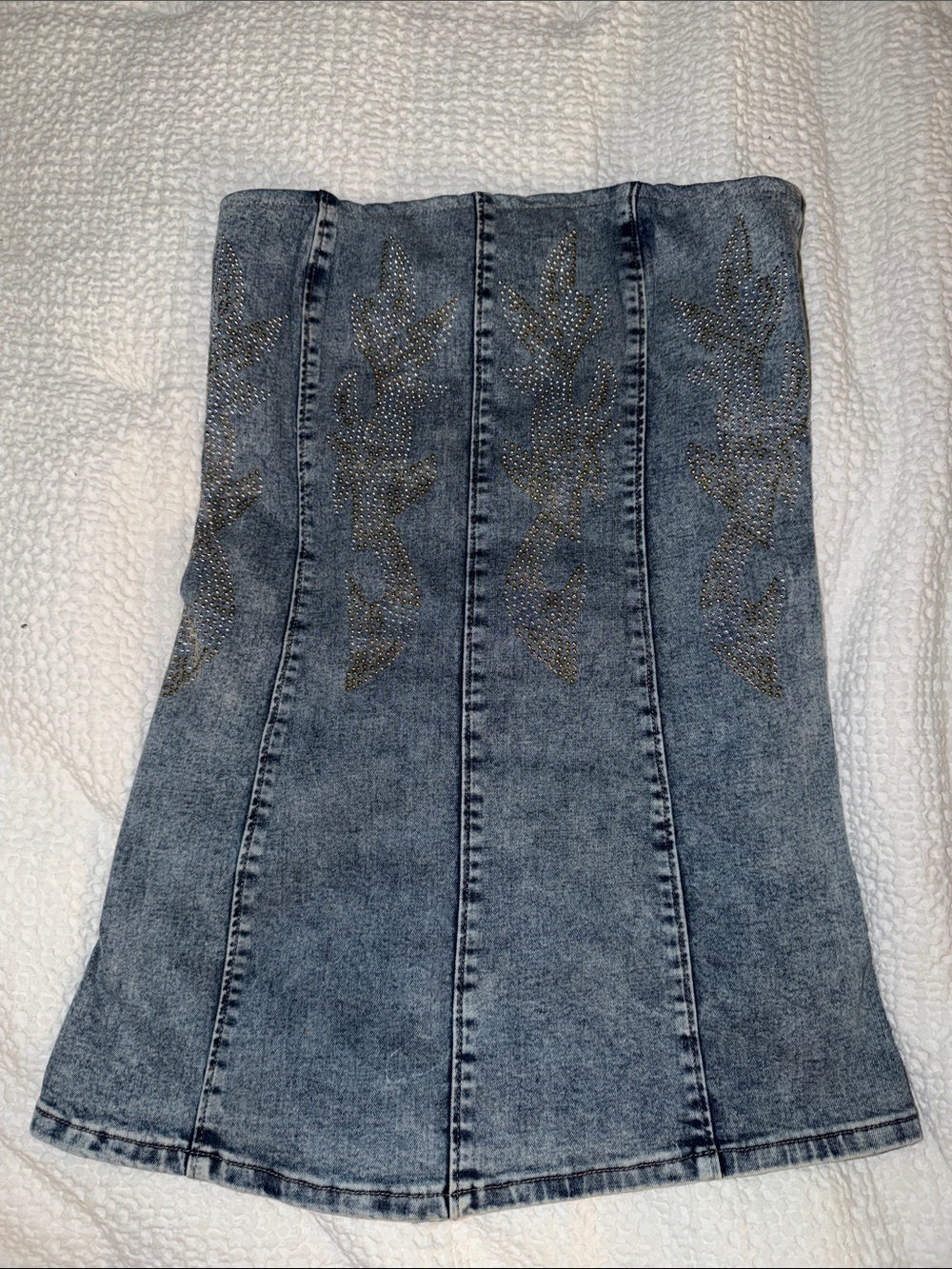 Forever 21 Blue Strapless Denim Dress with Rhinestone Accents
